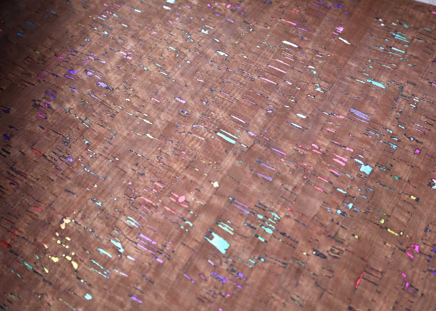 REMNANT/OFFCUT - Cork Fabric 18" x 37" - Milk Chocolate Rainbow