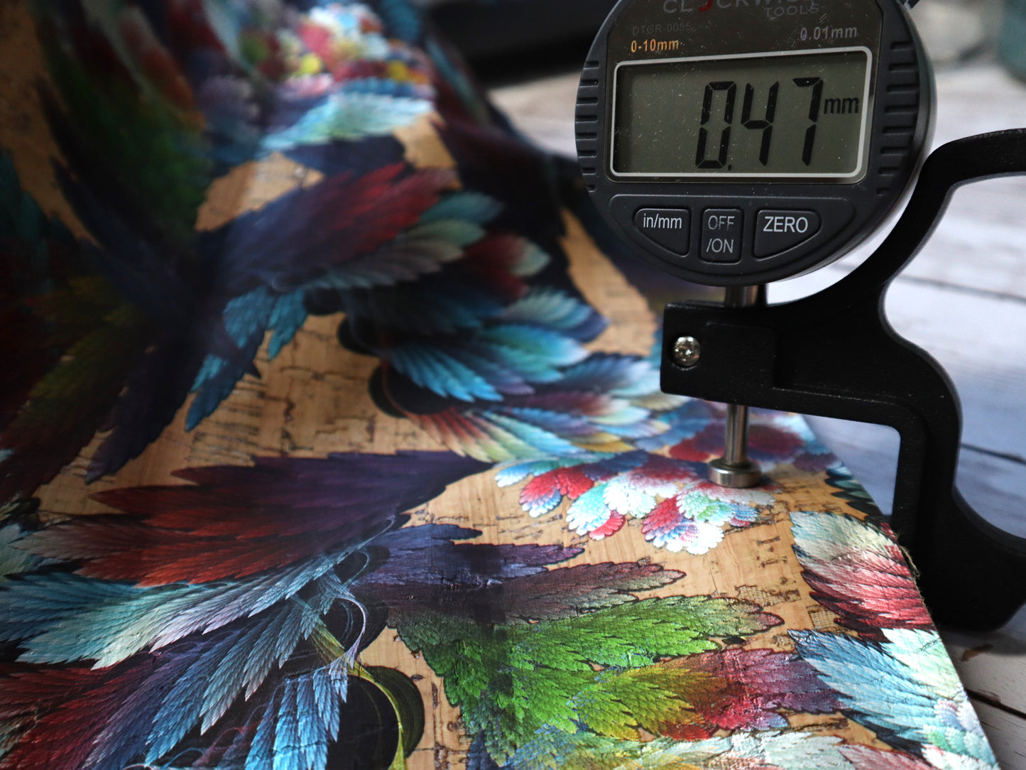 REMNANT/OFFCUT - LITE Cork Fabric 15" x 55" - Shimmer Feathers