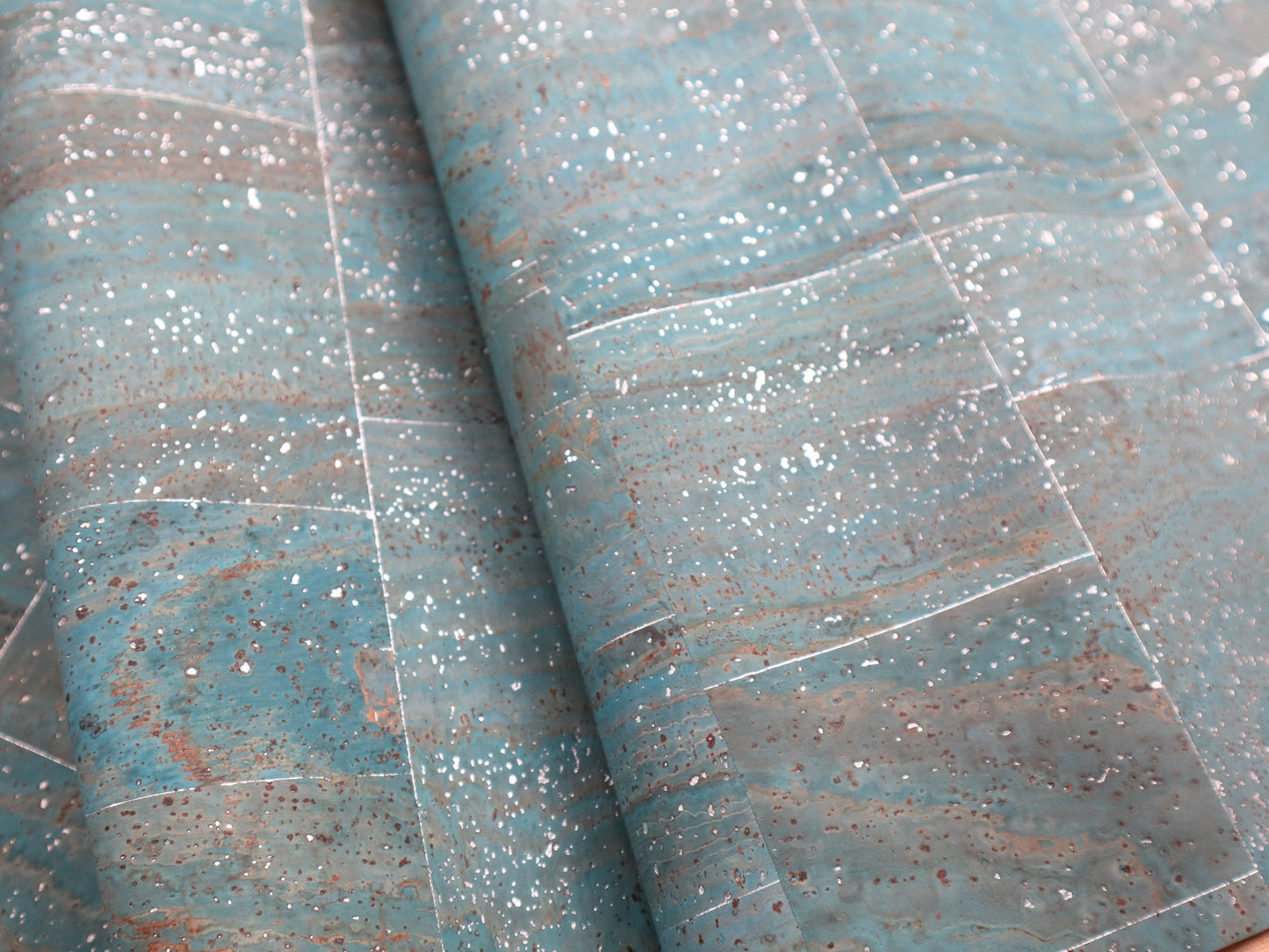 REMNANT/OFFCUT - Cork Fabric 18" x 33.5" - Silver Lagoon