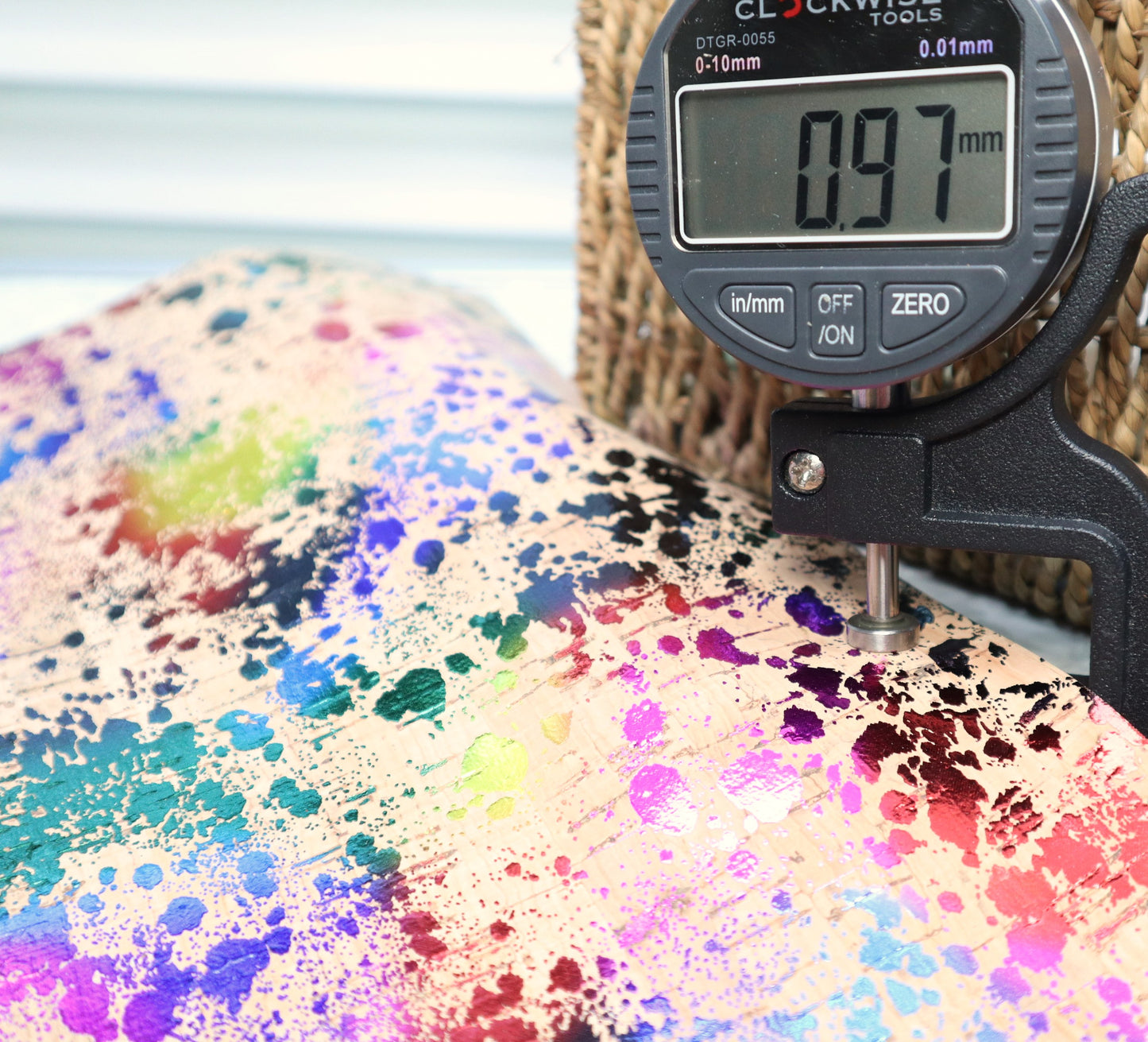 REMNANT/OFFCUT - Cork Fabric 18" x 32" - Rainbow Splatter