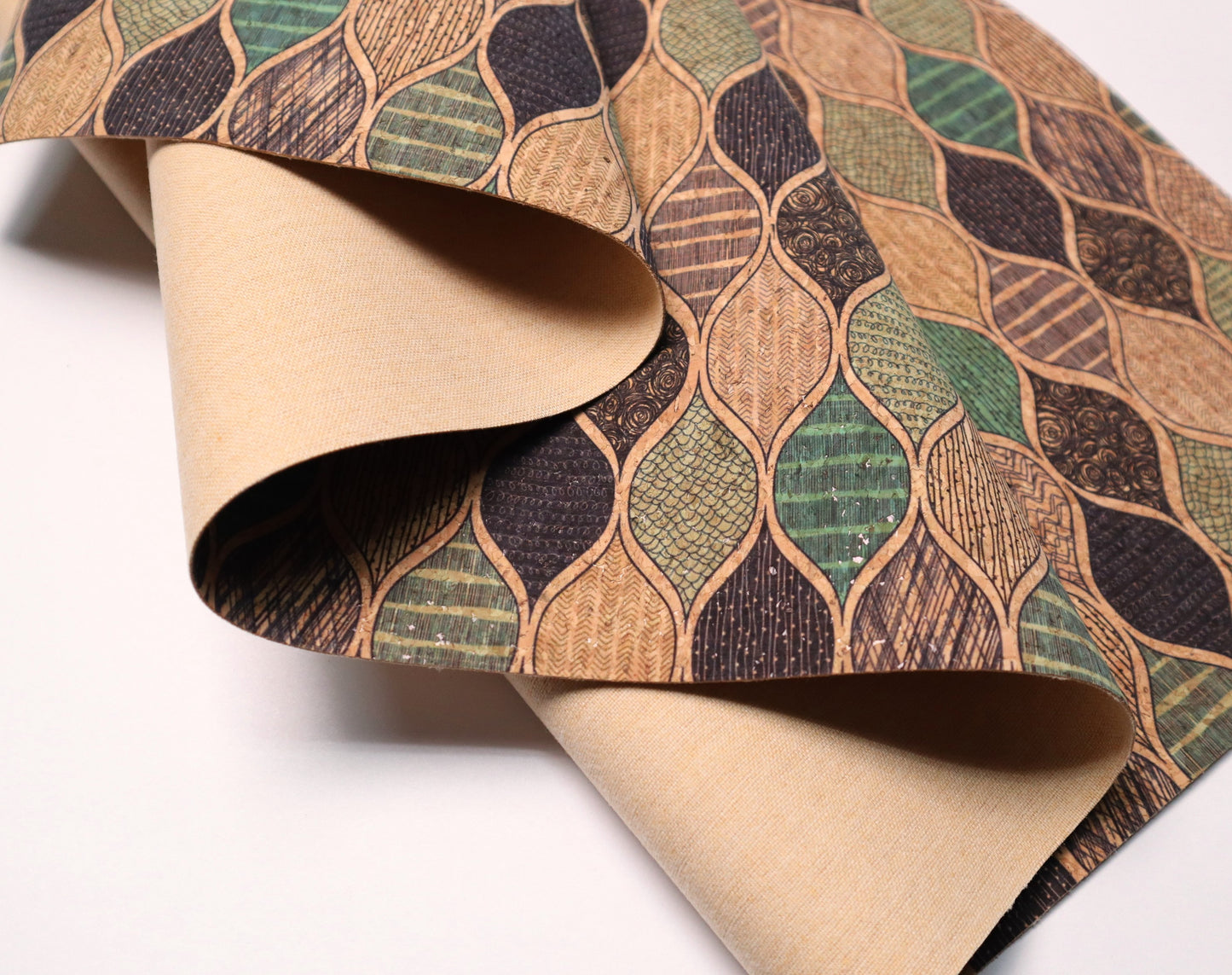 REMNANT/OFFCUT - Cork Fabric 18" x 28.75" - Moroccan Waves