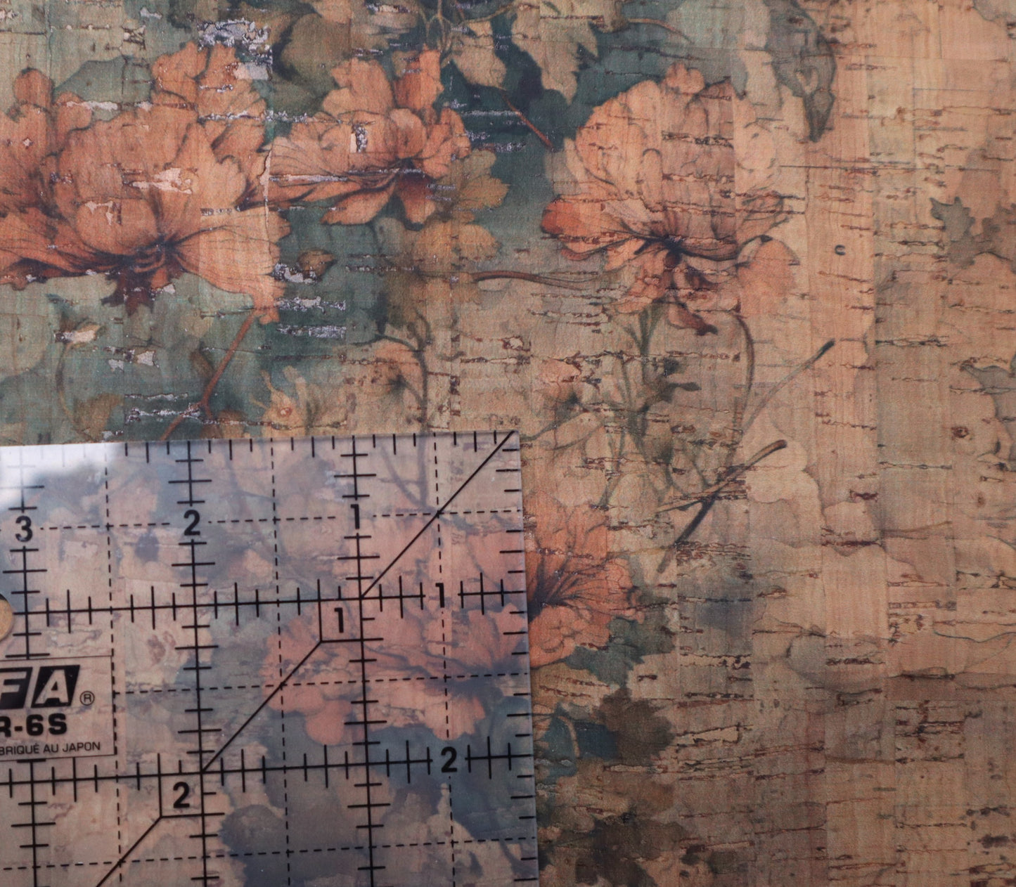 REMNANT/OFFCUT - Cork Fabric 18" x 19" - Floral Antiquity