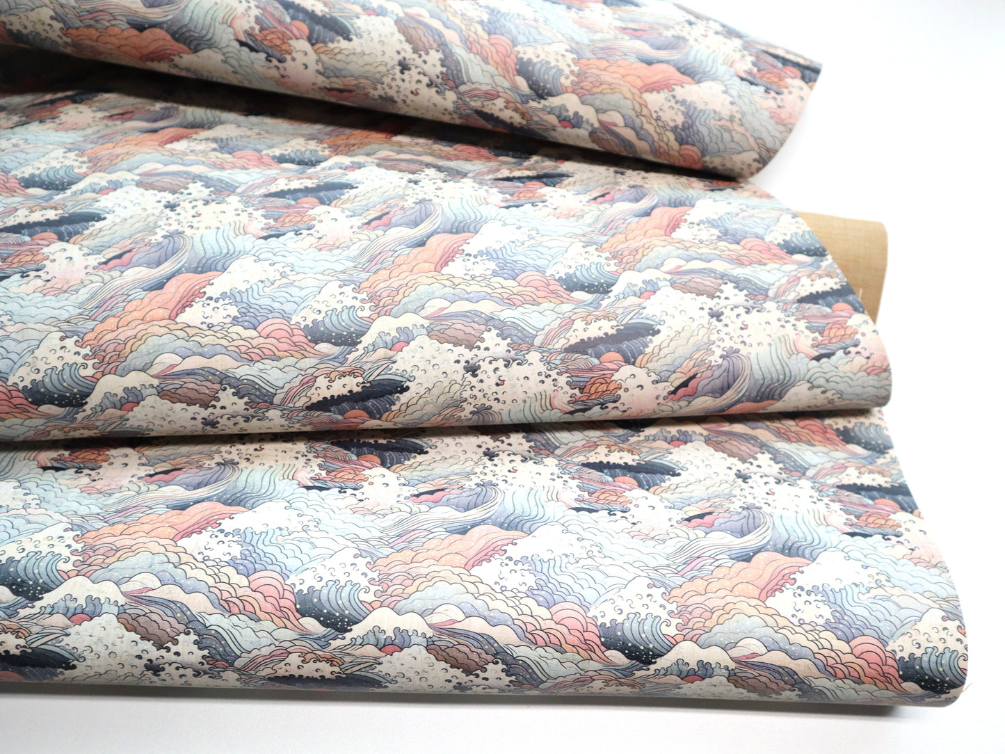 REMNANT/OFFCUT - Cork Fabric 18" x 26.5" - Enchanted Waves