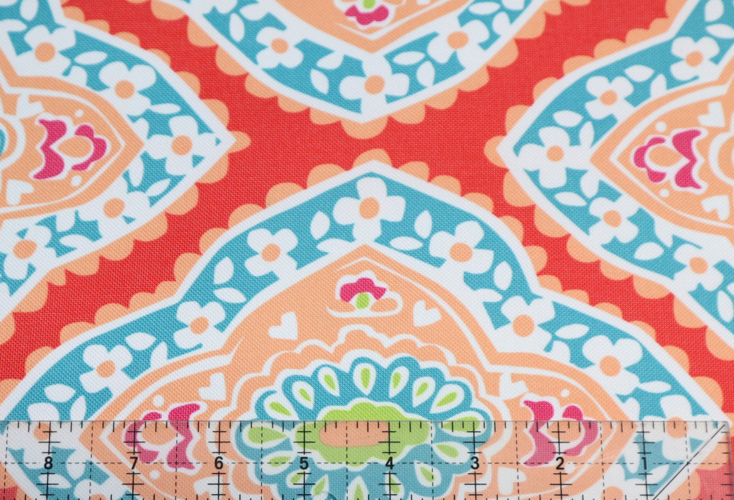 REMNANT/OFFCUT - Waterproof Canvas - Coral Medallion 13.75" x 18"