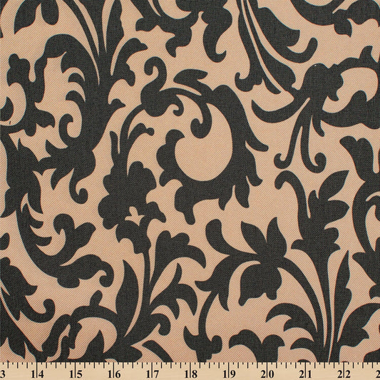 Waterproof Canvas - Beige & Black Scroll