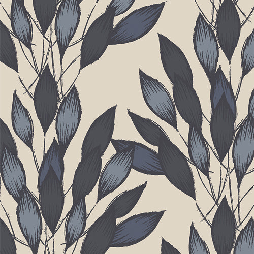 Cotton Canvas - 1/2 YARD - Brushed Leaves Gris