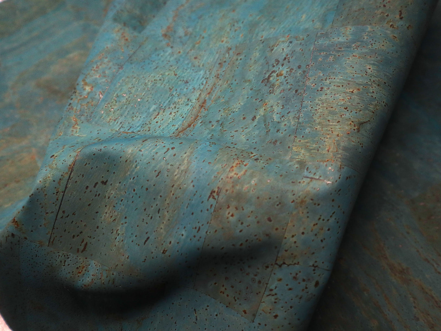 REMNANT/OFFCUT - Cork Fabric 16" x 36" - Rustic Teal