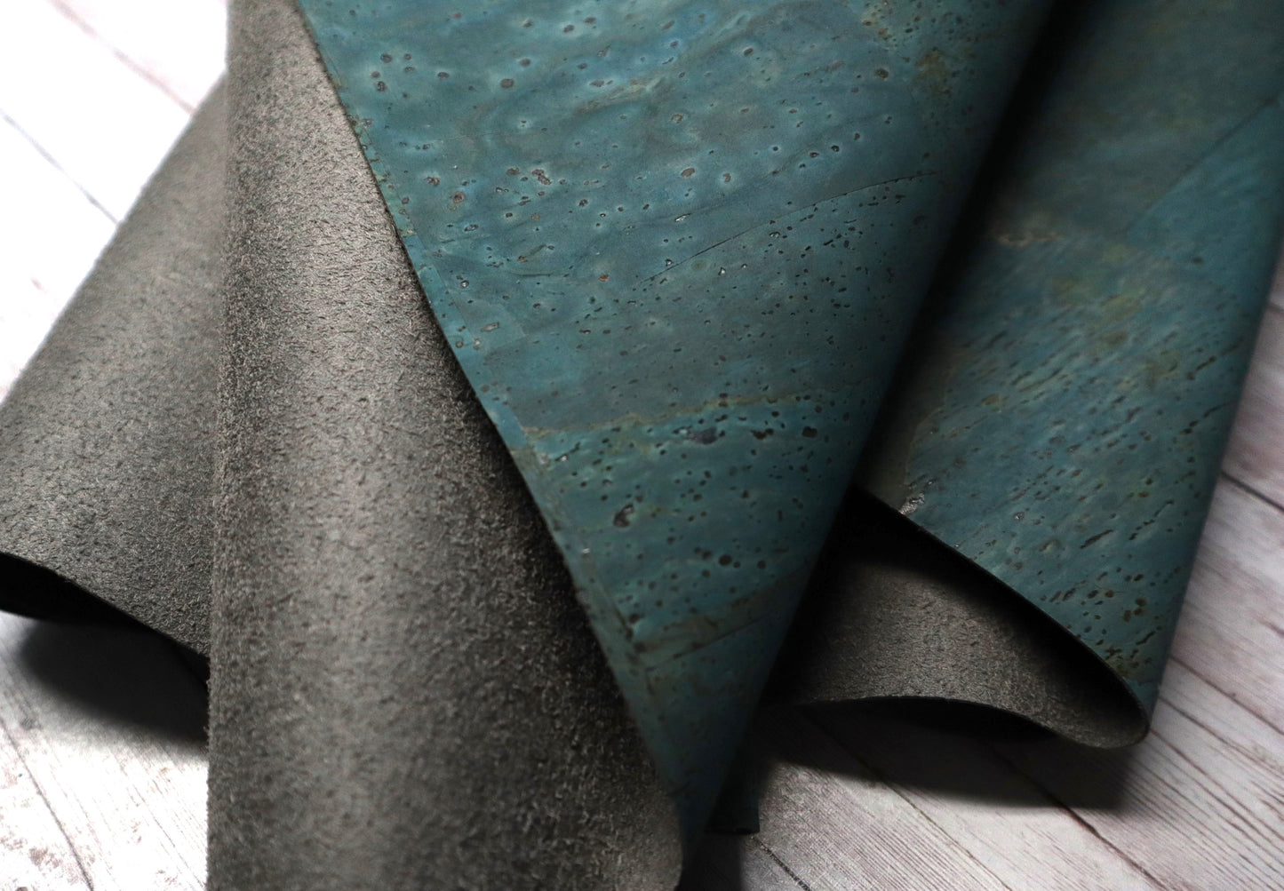 REMNANT/OFFCUT - Cork Fabric 16" x 36" - Rustic Teal