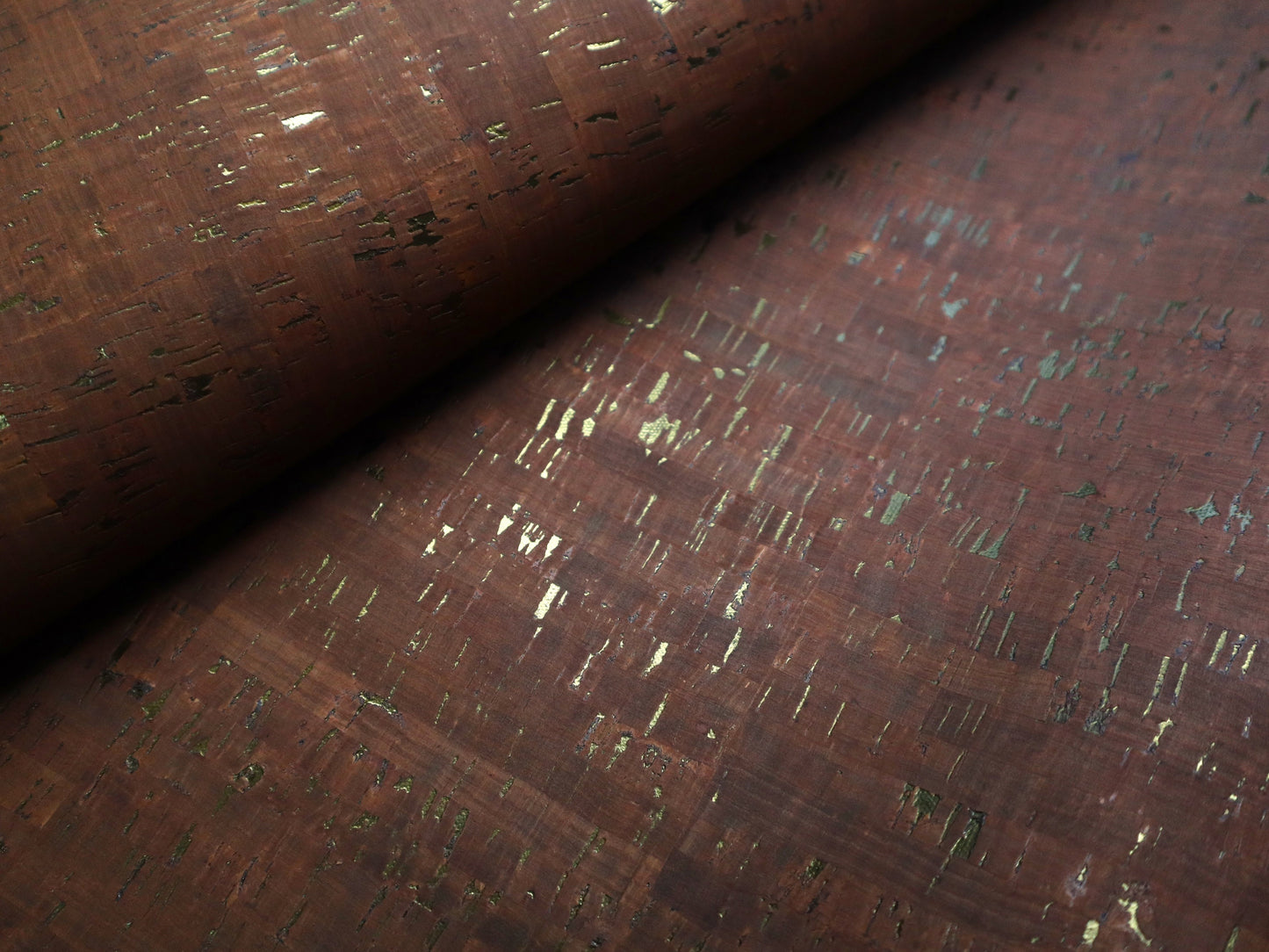 REMNANT/OFFCUT - Cork Fabric- Brown with Matte Golden Black 10.25" x 32"