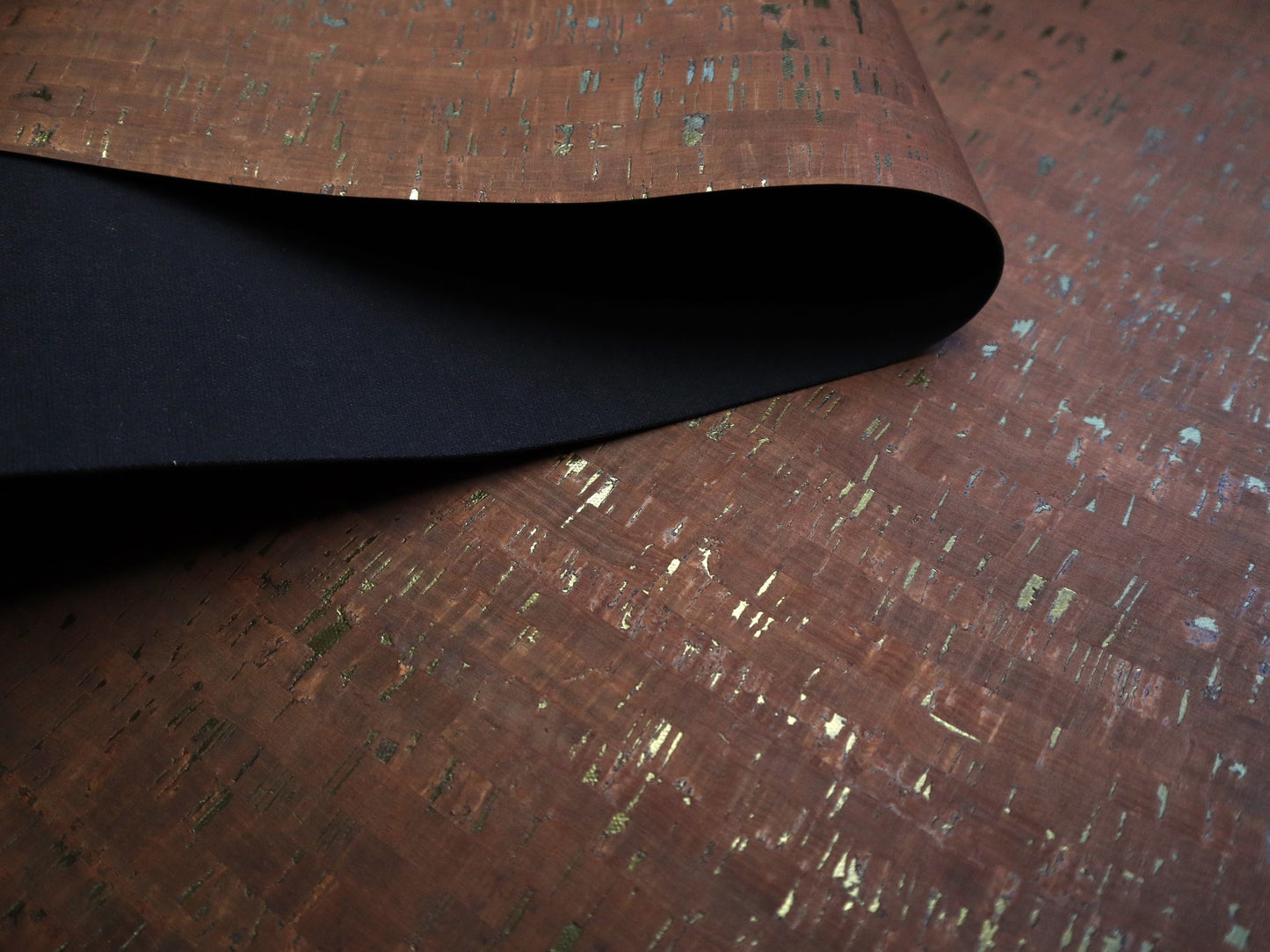REMNANT/OFFCUT - Cork Fabric- Brown with Matte Golden Black 10.25" x 32"