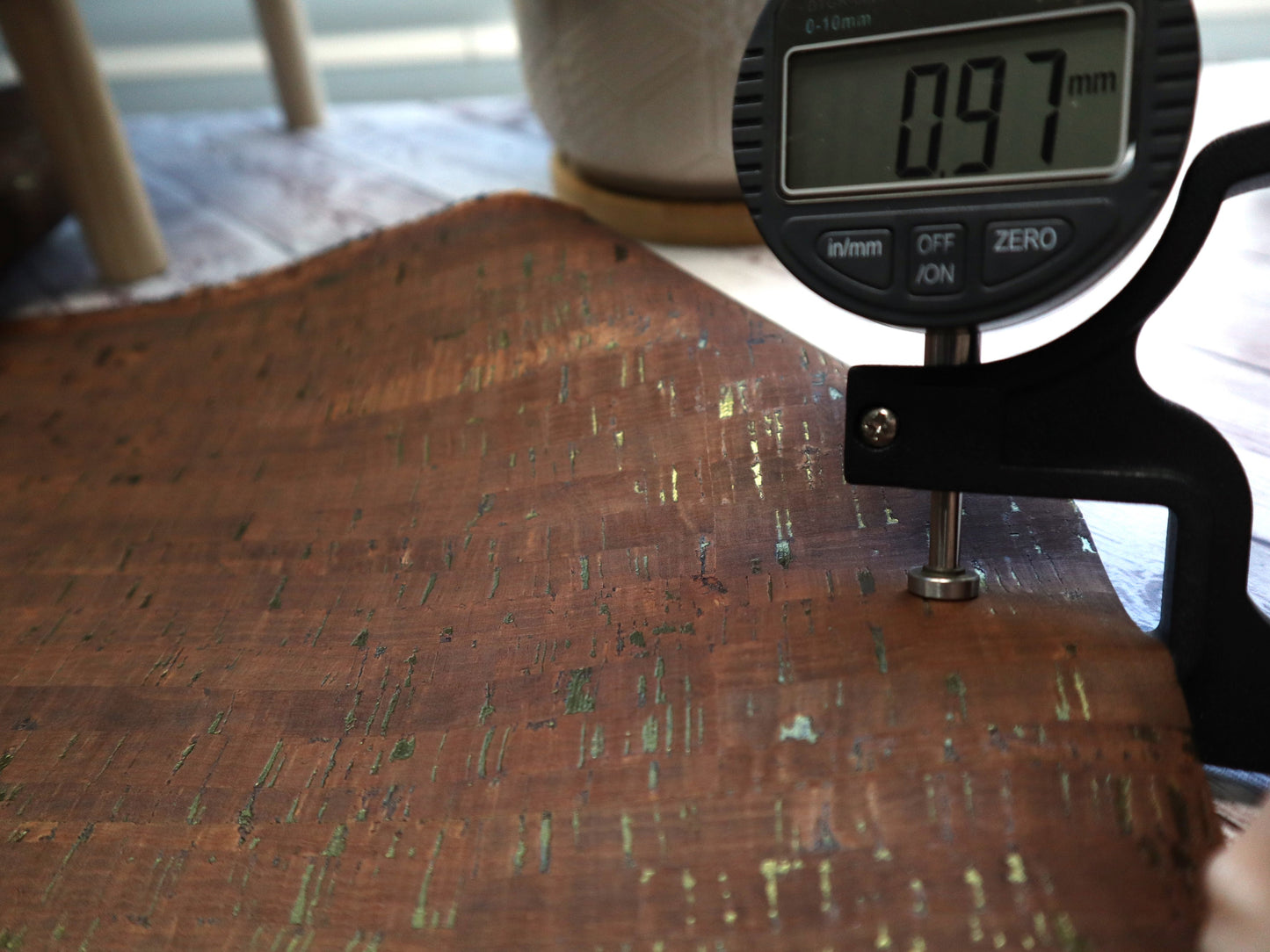 REMNANT/OFFCUT - Cork Fabric- Brown with Matte Golden Black 10.25" x 32"