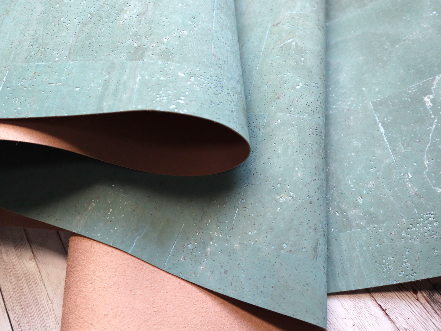 REMNANT/OFFCUT - Cork Fabric 18" x 26.75" - Beach Glass Blue