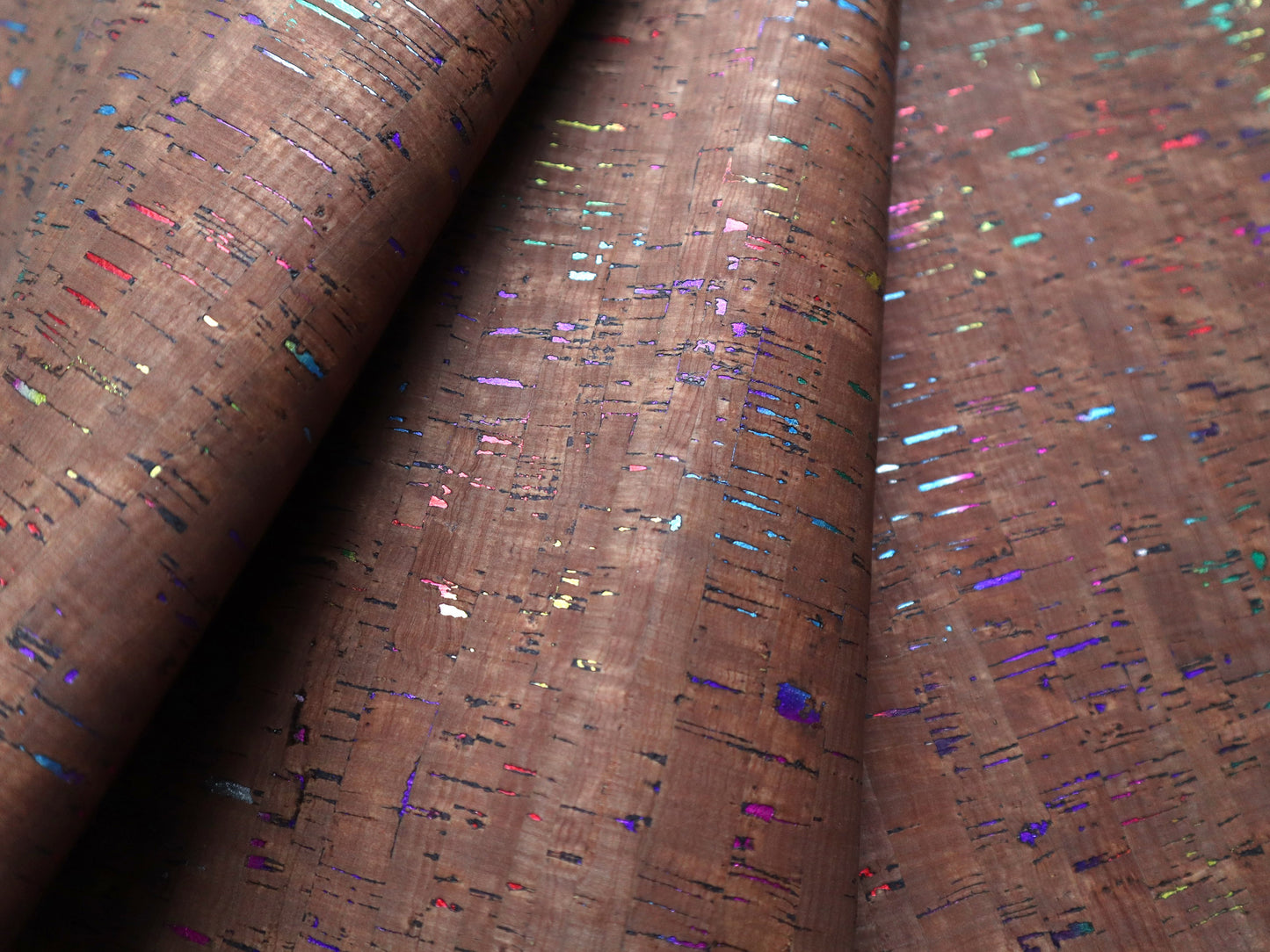 REMNANT/OFFCUT - Cork Fabric 18" x 37" - Milk Chocolate Rainbow