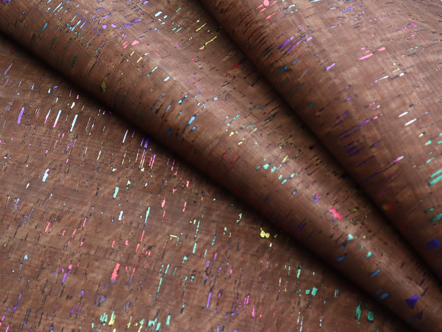 REMNANT/OFFCUT - Cork Fabric 18" x 37" - Milk Chocolate Rainbow