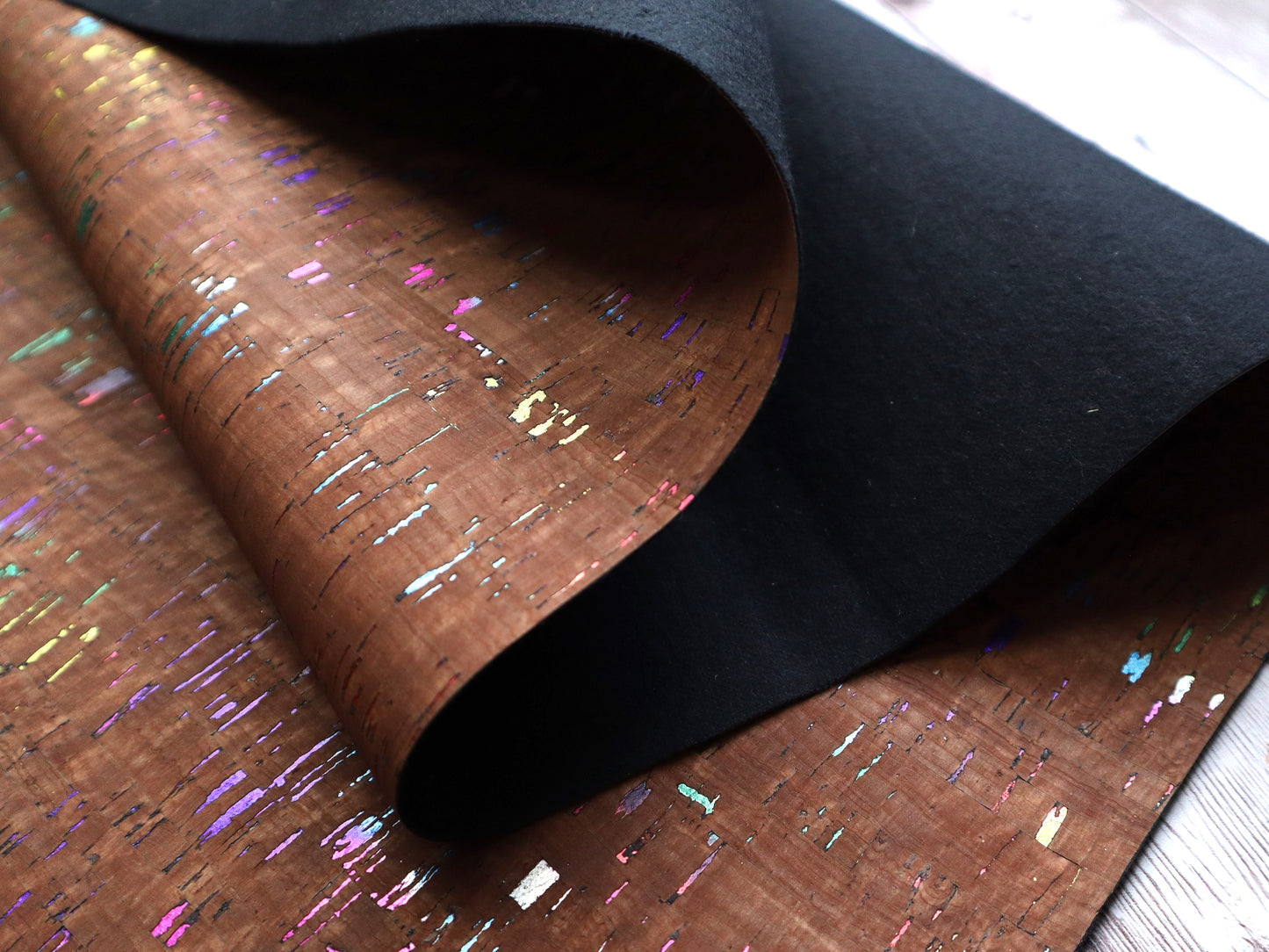 REMNANT/OFFCUT - Cork Fabric 18" x 37" - Milk Chocolate Rainbow