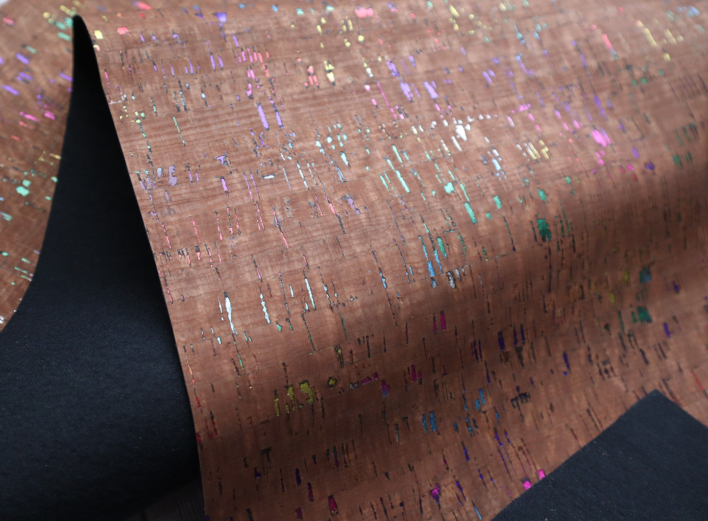 REMNANT/OFFCUT - Cork Fabric 18" x 37" - Milk Chocolate Rainbow