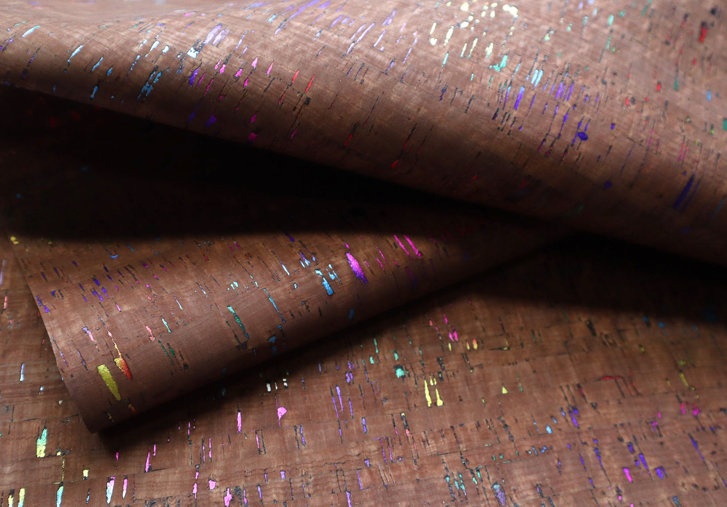 REMNANT/OFFCUT - Cork Fabric 18" x 37" - Milk Chocolate Rainbow