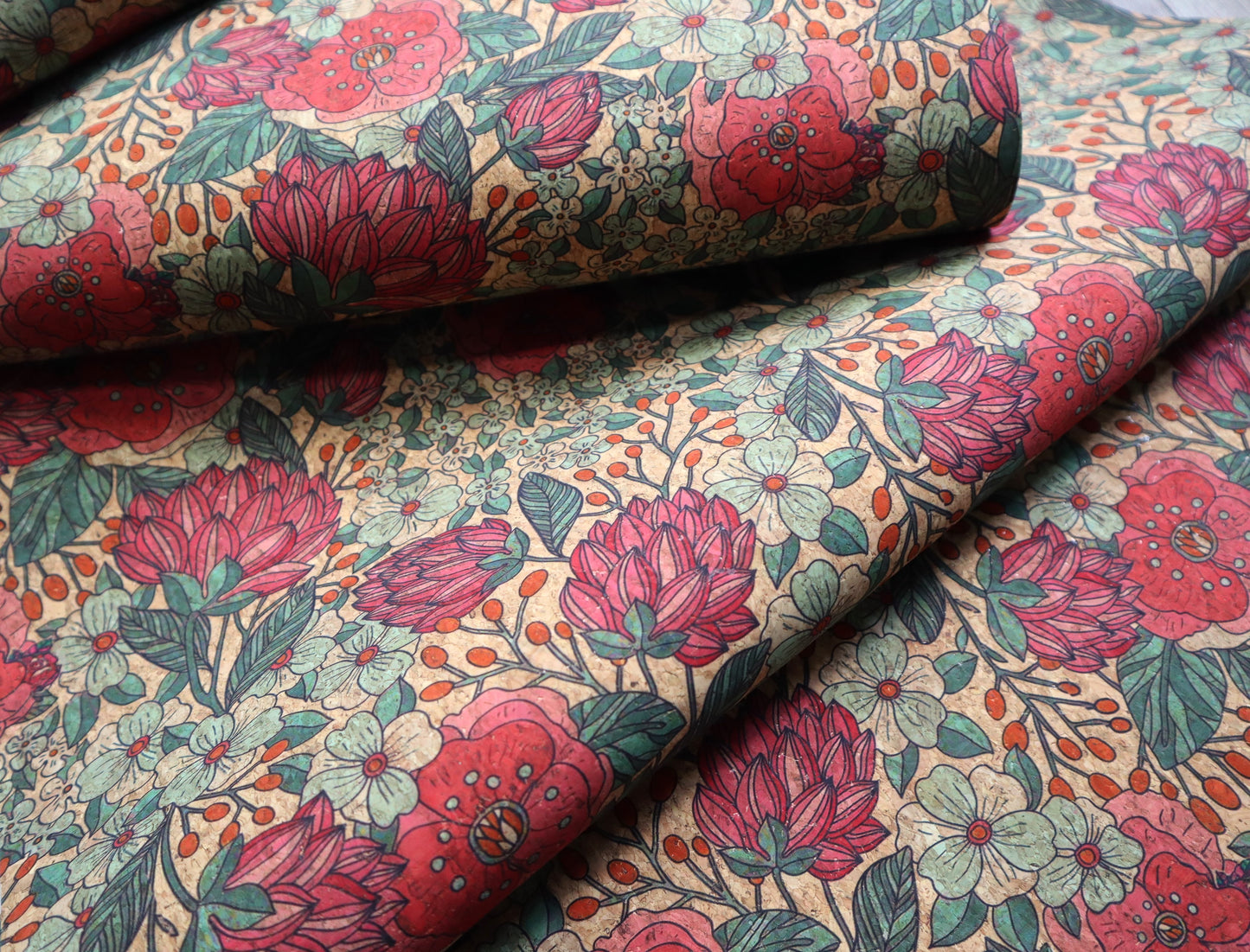REMNANT/OFFCUT - Cork Fabric 18" x 25.5" - Summer Bloom