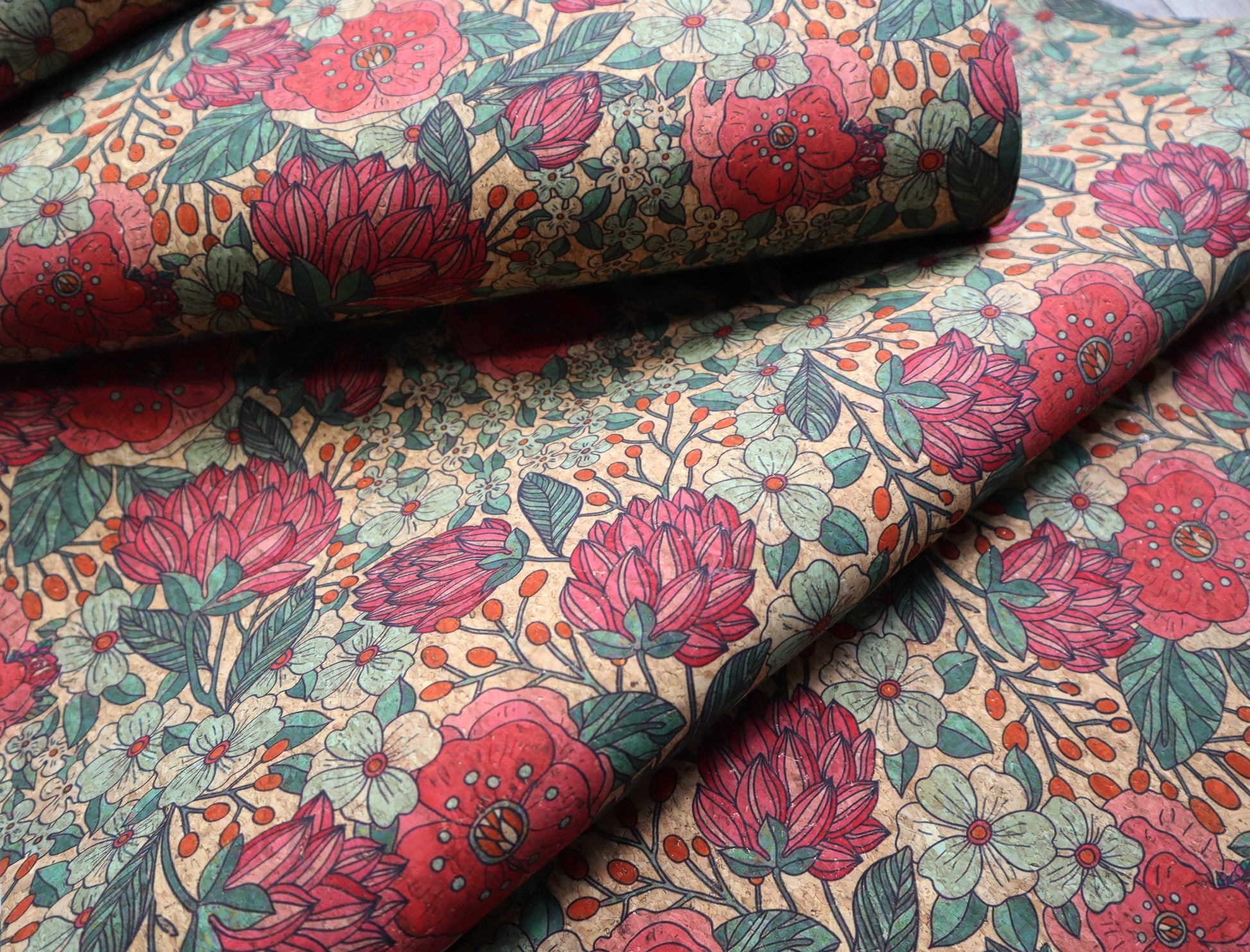 REMNANT/OFFCUT - Cork Fabric 18" x 25.5" - Summer Bloom