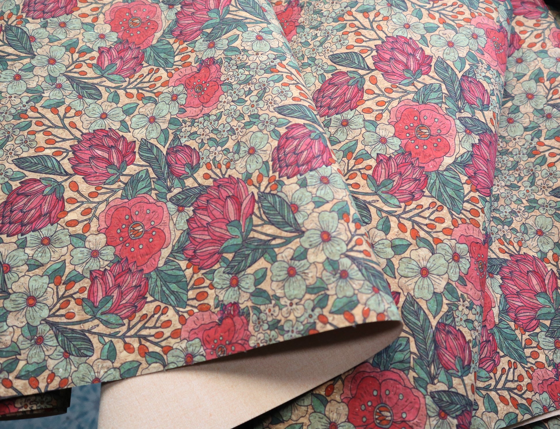 REMNANT/OFFCUT - Cork Fabric 18" x 25.5" - Summer Bloom