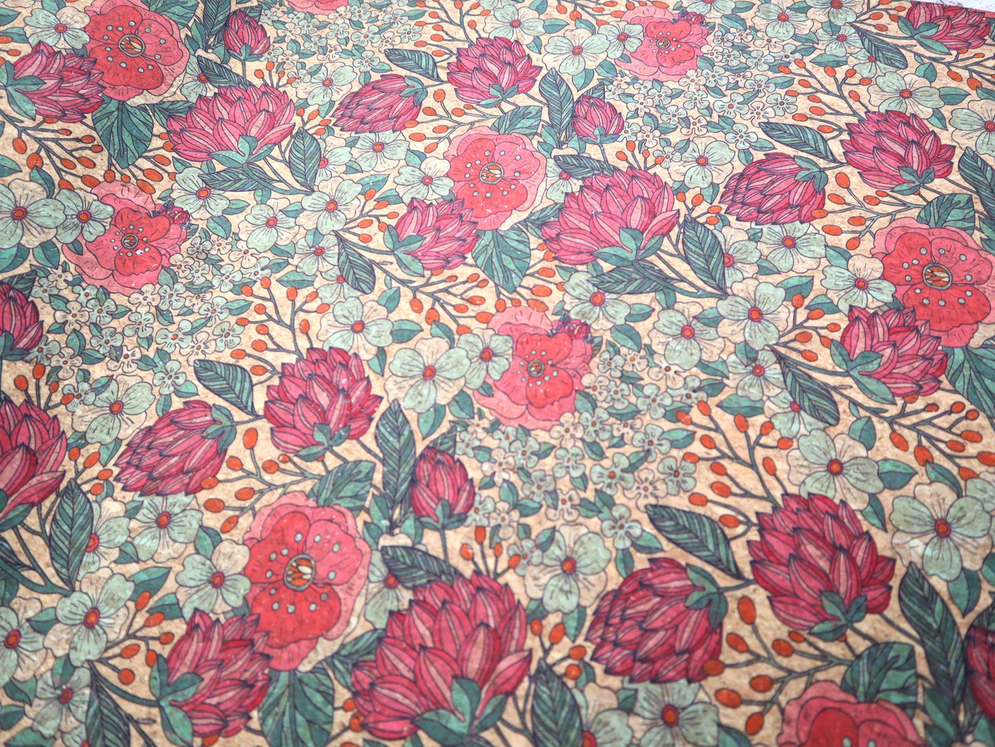 REMNANT/OFFCUT - Cork Fabric 18" x 25.5" - Summer Bloom