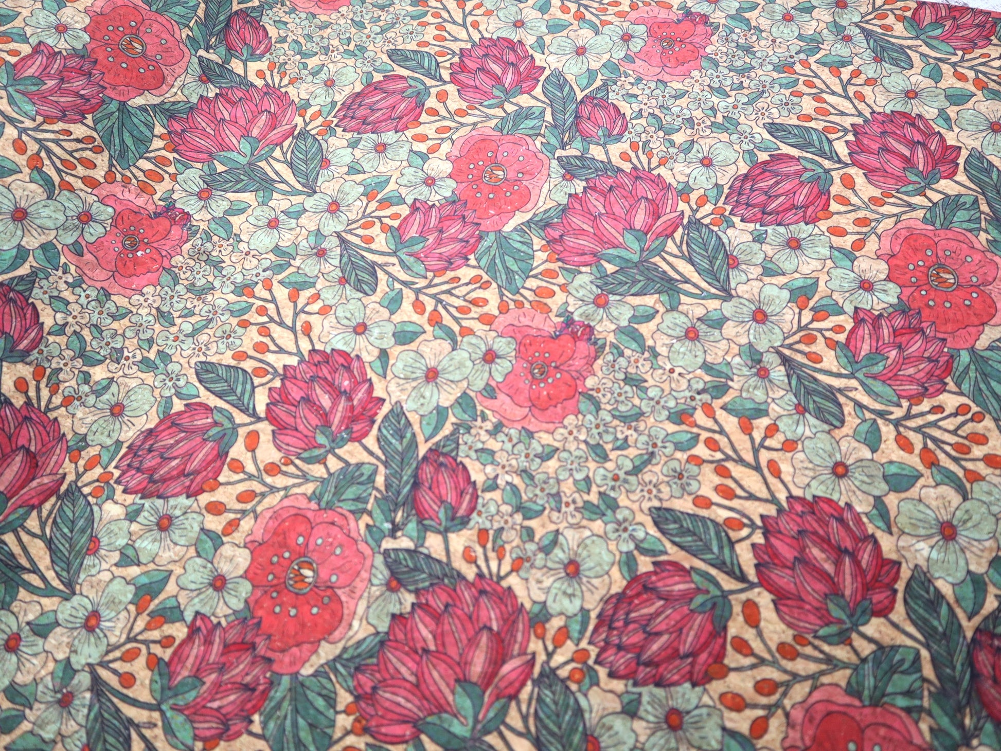 REMNANT/OFFCUT - Cork Fabric 18" x 25.5" - Summer Bloom