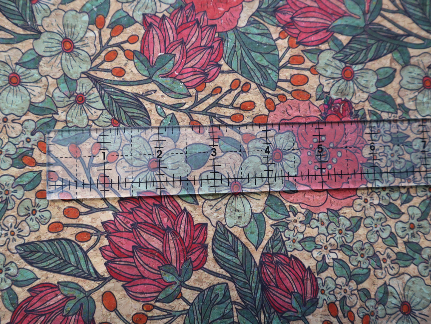 REMNANT/OFFCUT - Cork Fabric 18" x 25.5" - Summer Bloom