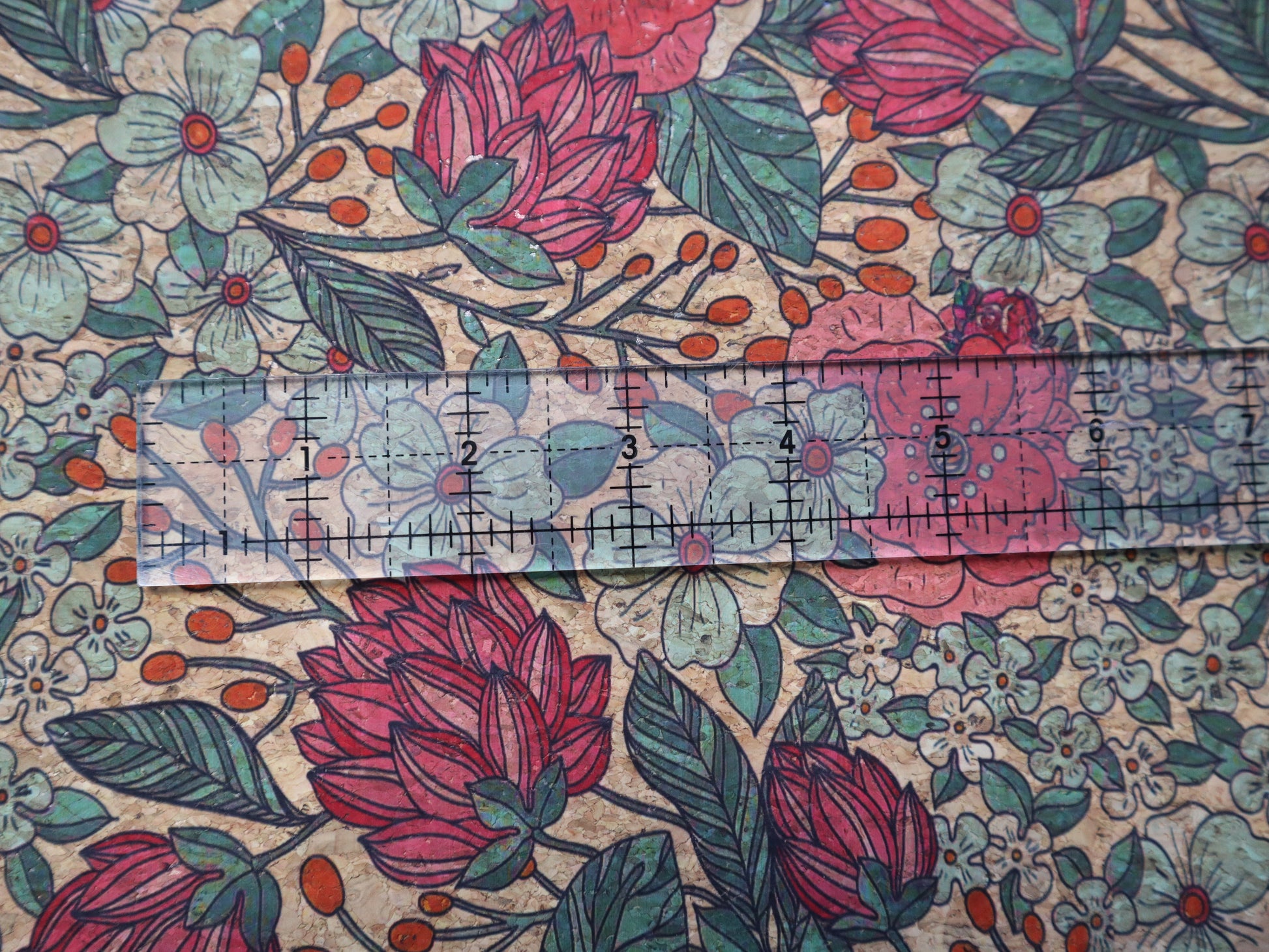 REMNANT/OFFCUT - Cork Fabric 18" x 25.5" - Summer Bloom