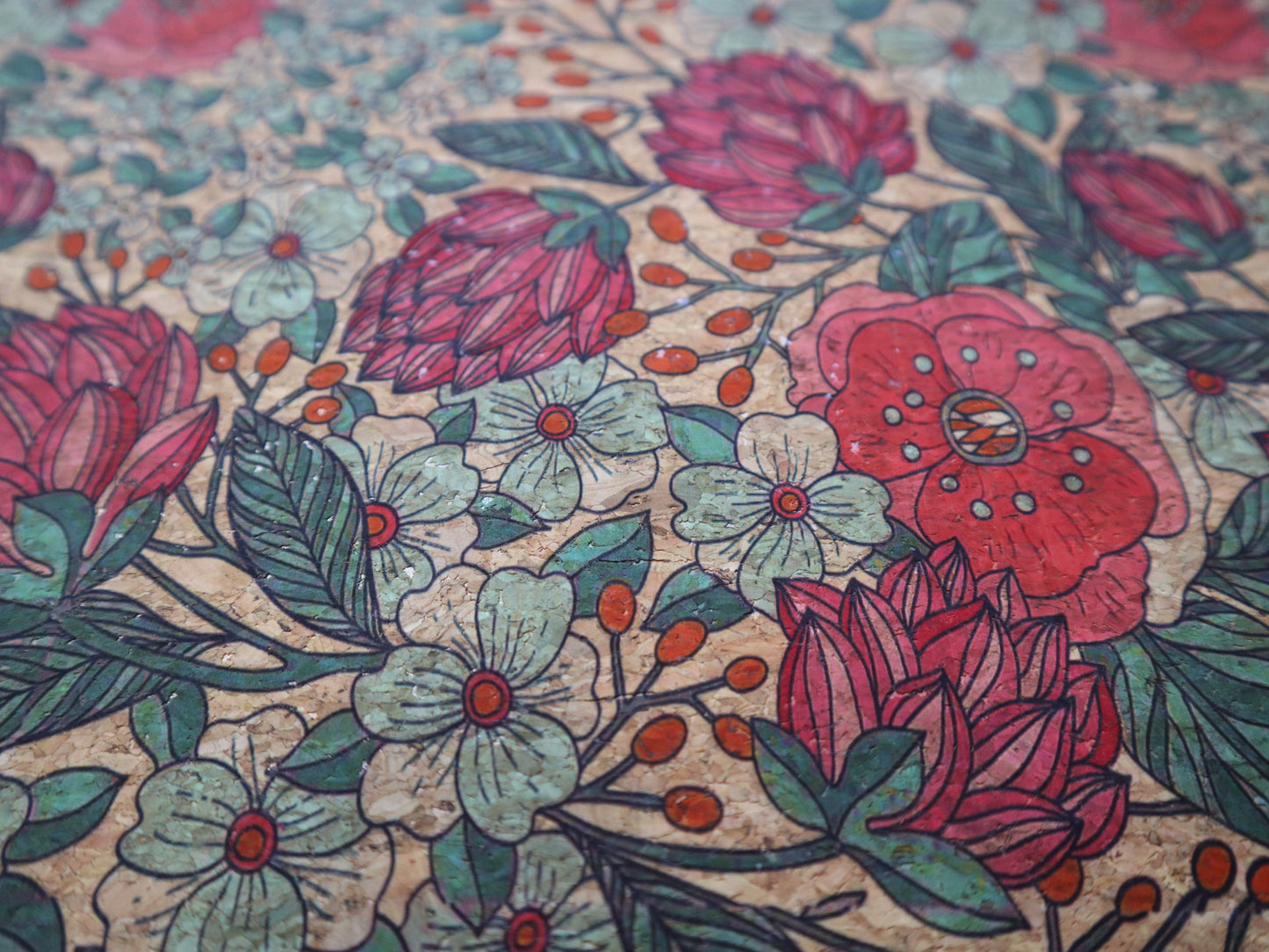 REMNANT/OFFCUT - Cork Fabric 18" x 25.5" - Summer Bloom