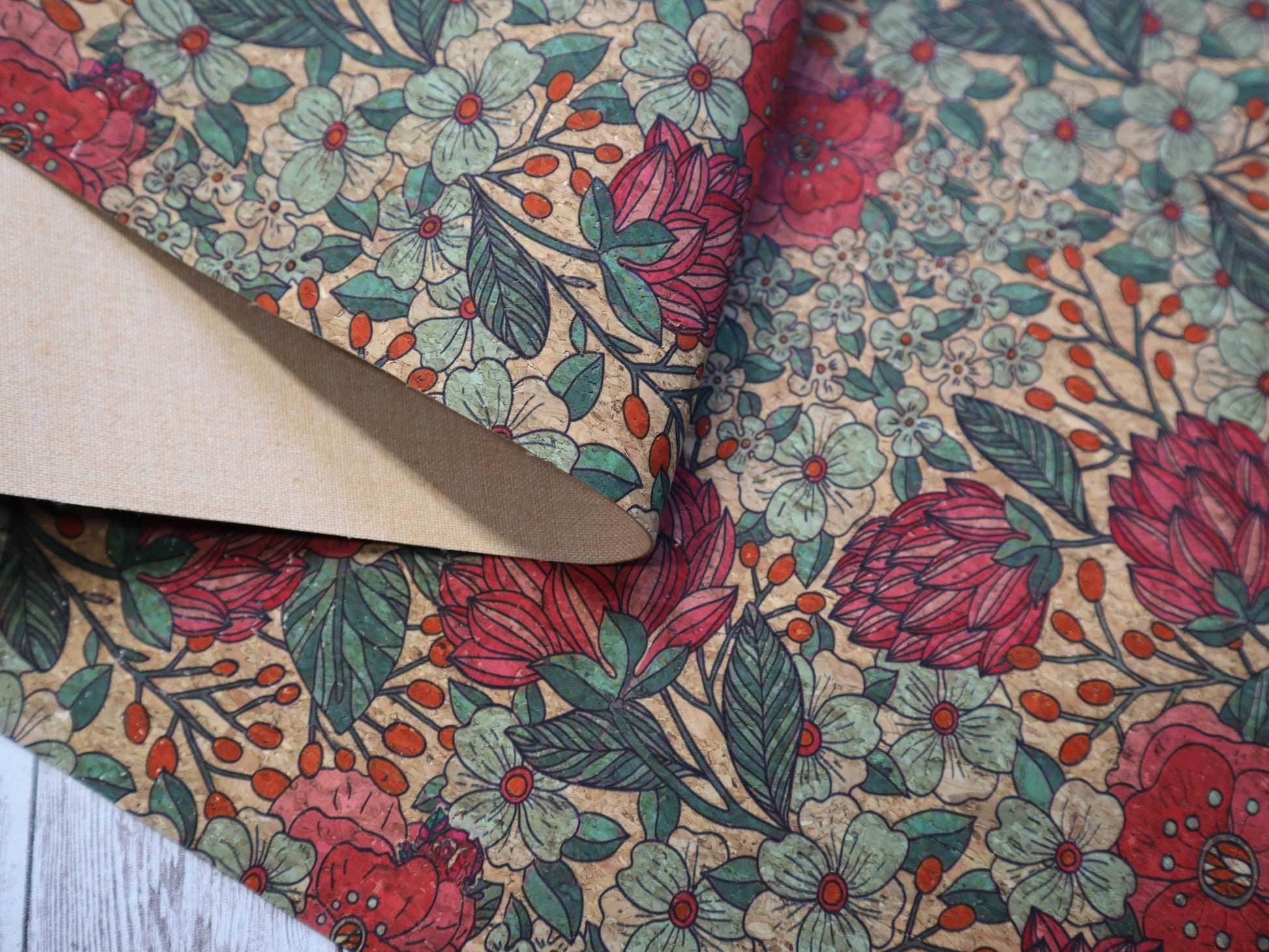 REMNANT/OFFCUT - Cork Fabric 18" x 25.5" - Summer Bloom