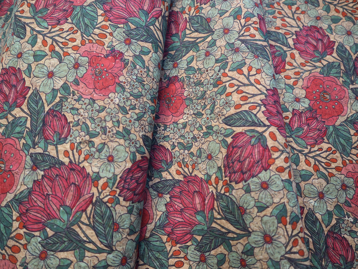 REMNANT/OFFCUT - Cork Fabric 18" x 25.5" - Summer Bloom