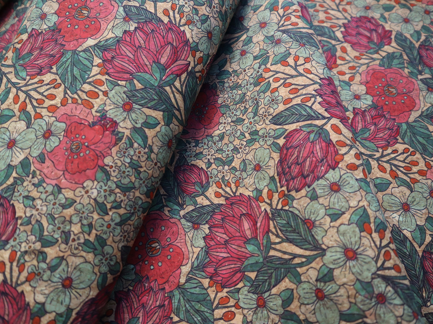 REMNANT/OFFCUT - Cork Fabric 18" x 25.5" - Summer Bloom