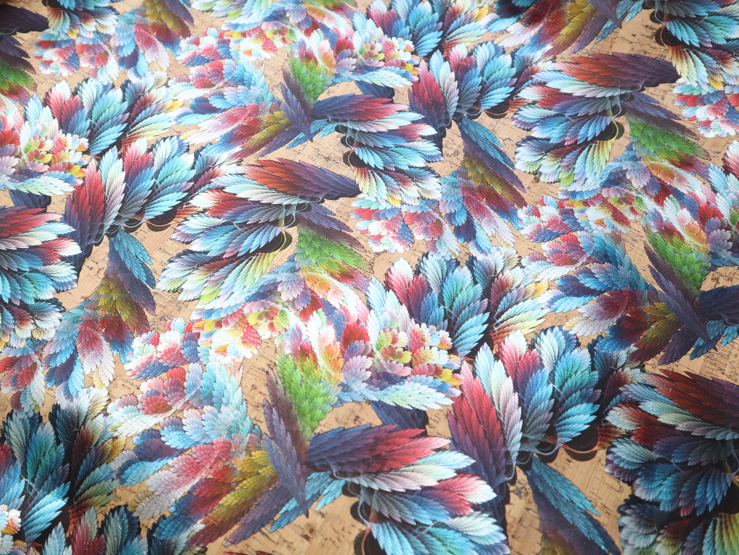 REMNANT/OFFCUT - LITE Cork Fabric 15" x 55" - Shimmer Feathers