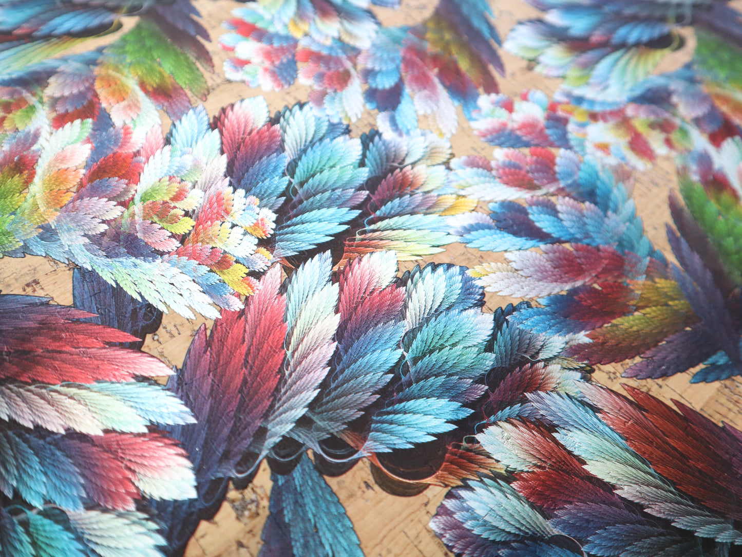 REMNANT/OFFCUT - LITE Cork Fabric 15" x 55" - Shimmer Feathers