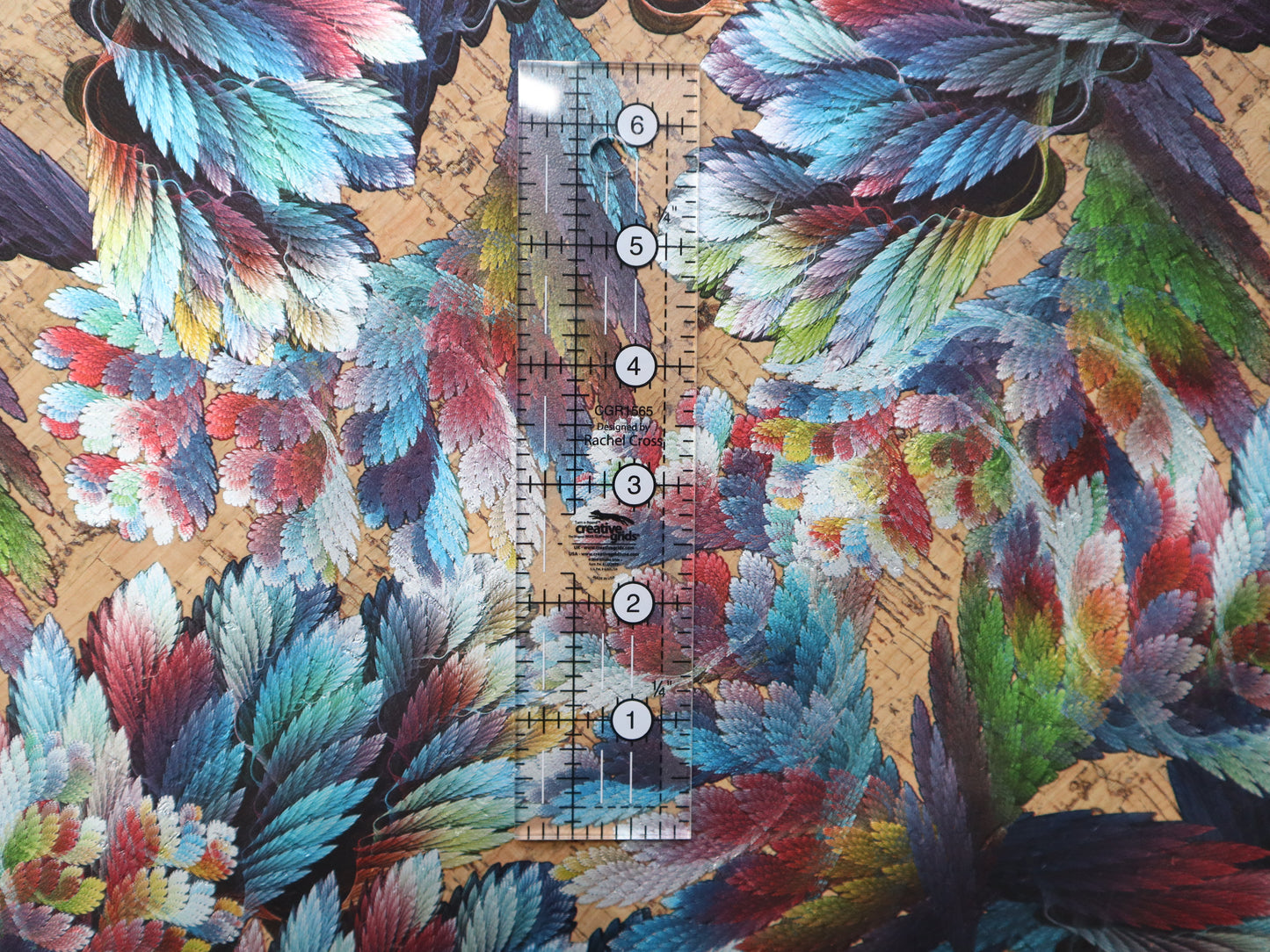 REMNANT/OFFCUT - LITE Cork Fabric 15" x 55" - Shimmer Feathers