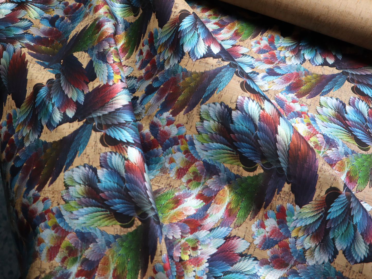 LITE Cork Fabric Sheet - Shimmer Feathers