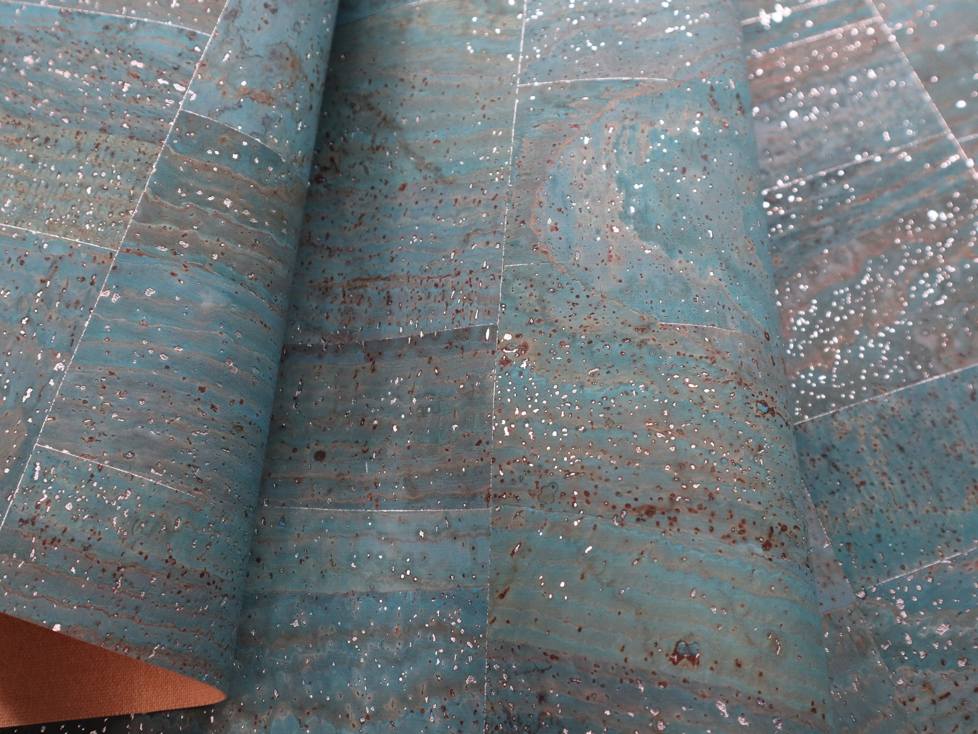 REMNANT/OFFCUT - Cork Fabric 18" x 33.5" - Silver Lagoon