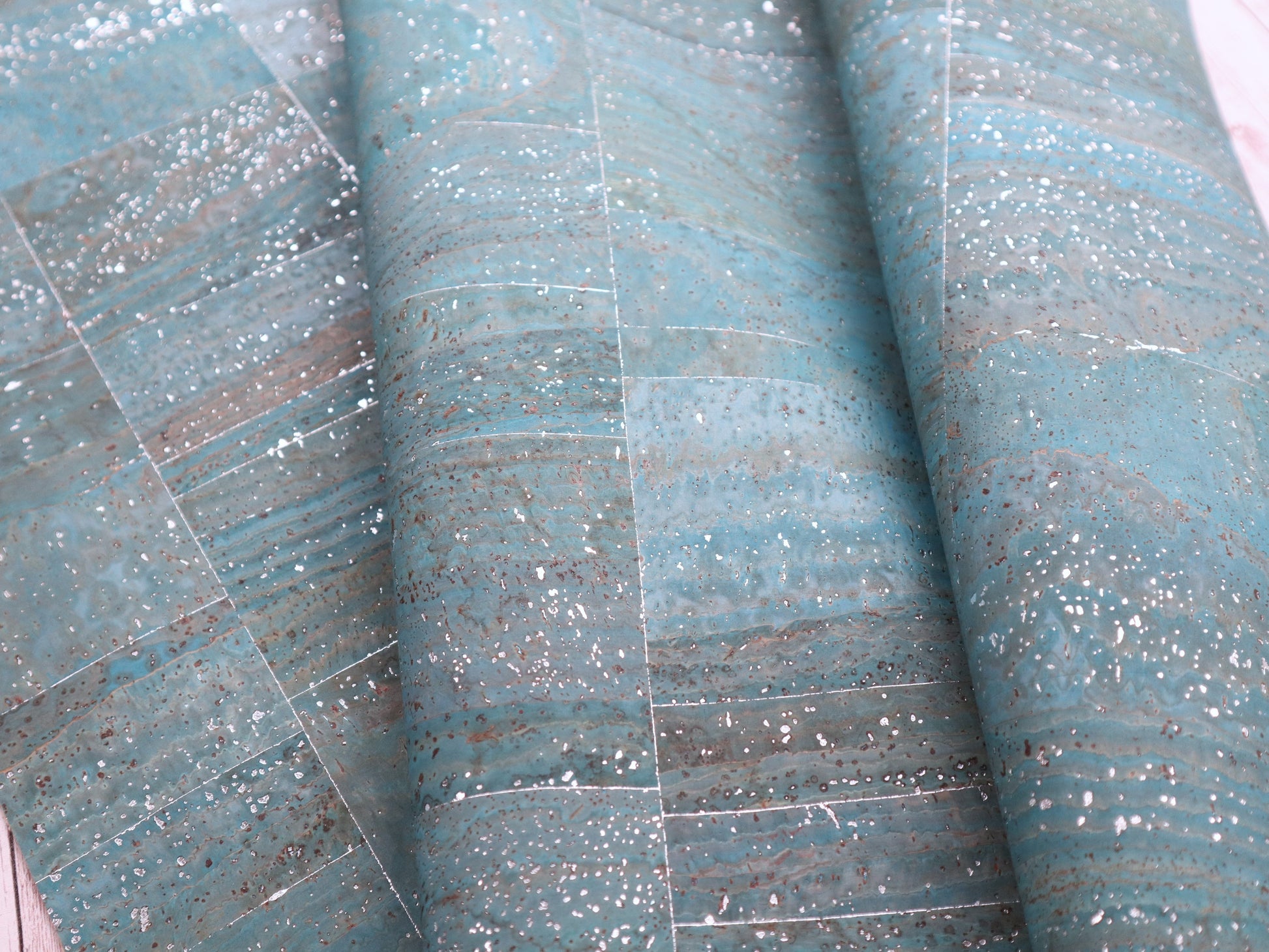 REMNANT/OFFCUT - Cork Fabric 18" x 33.5" - Silver Lagoon