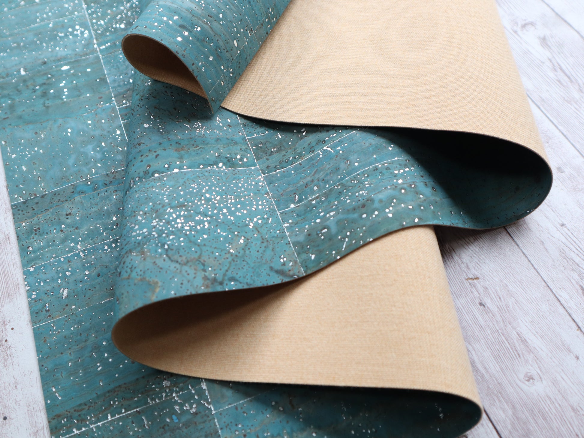 REMNANT/OFFCUT - Cork Fabric 18" x 33.5" - Silver Lagoon