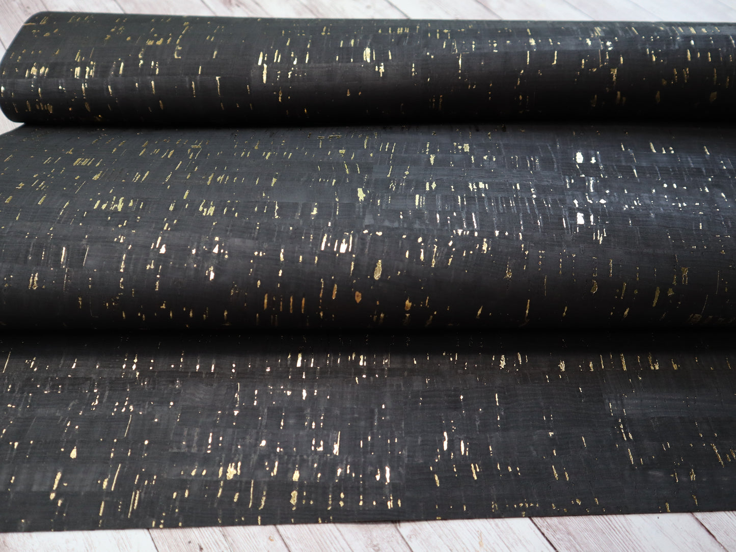 REMNANT/OFFCUT - Cork Fabric 8" x 27" - Gold Flecked Obsidian