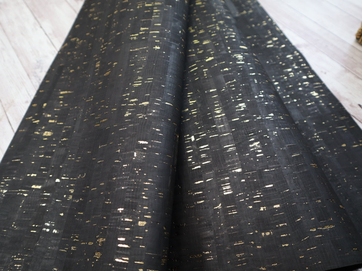 REMNANT/OFFCUT - Cork Fabric 8" x 27" - Gold Flecked Obsidian