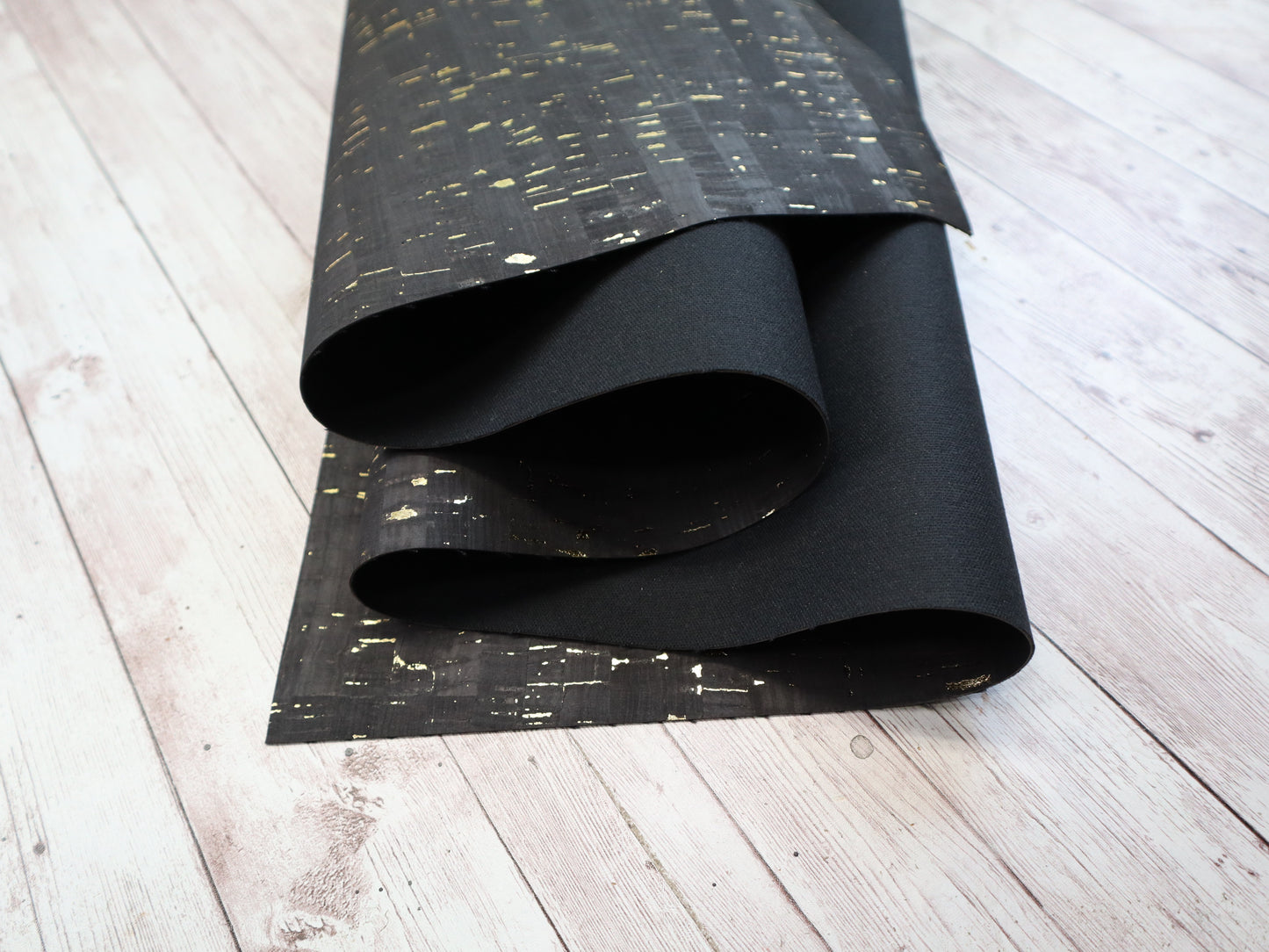 REMNANT/OFFCUT - Cork Fabric 8" x 27" - Gold Flecked Obsidian