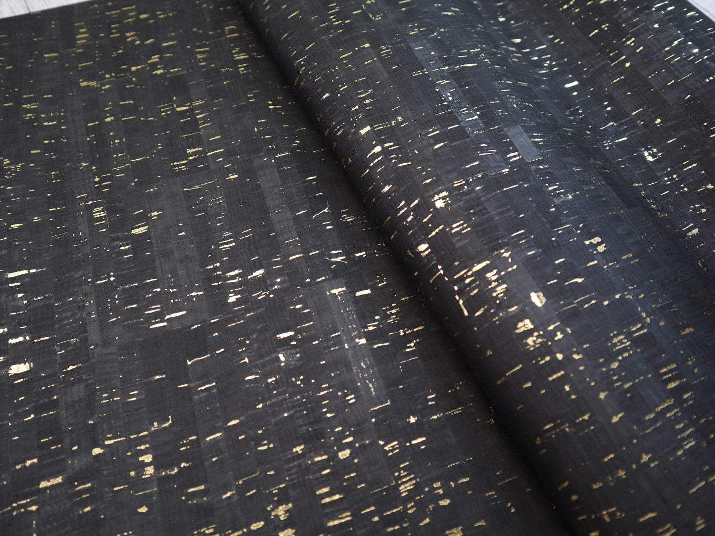 REMNANT/OFFCUT - Cork Fabric 8" x 27" - Gold Flecked Obsidian