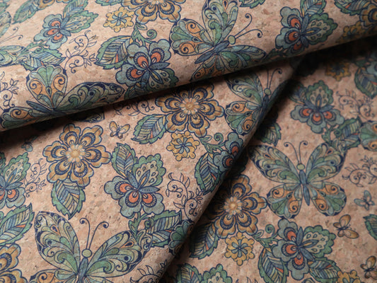 REMNANT/OFFCUT - Cork Fabric  18" x 31.75" - Butterfly Whimsy