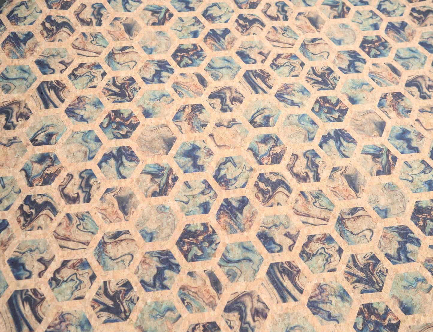 Cork Fabric Sheet - Marble Hex