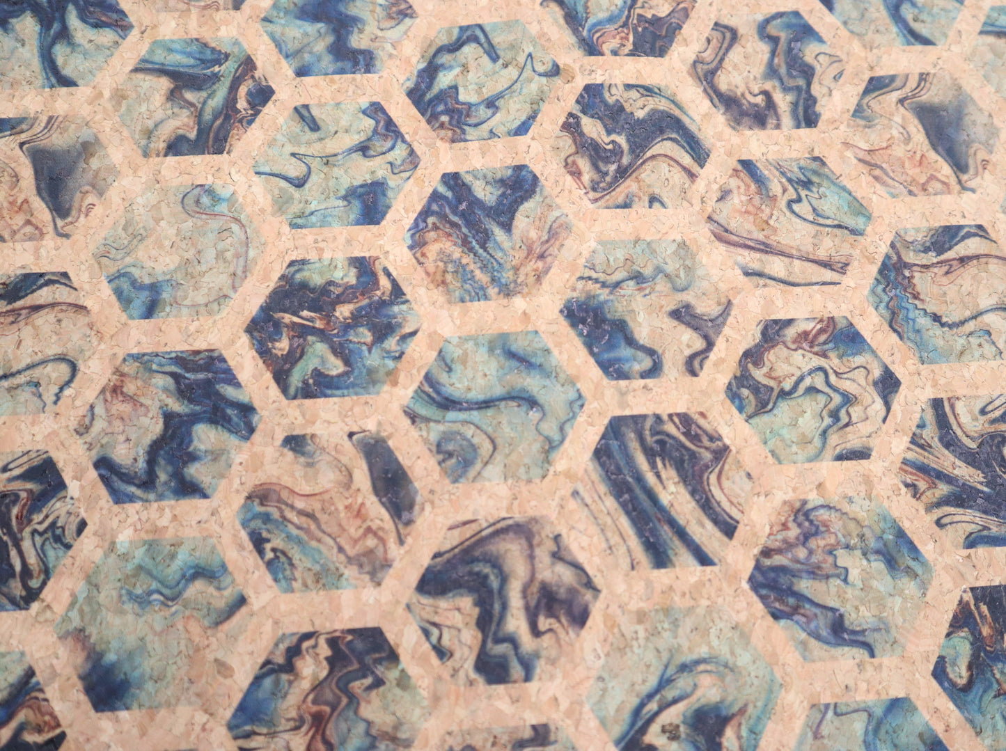 Cork Fabric Sheet - Marble Hex