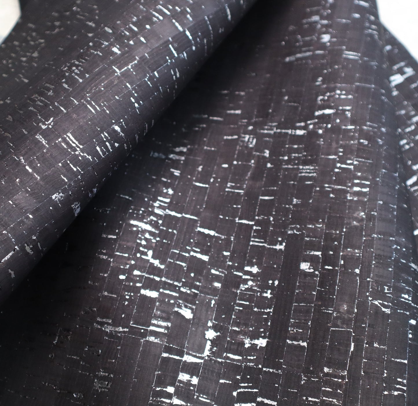 Cork Fabric Sheet -  Black with Silver Metallic