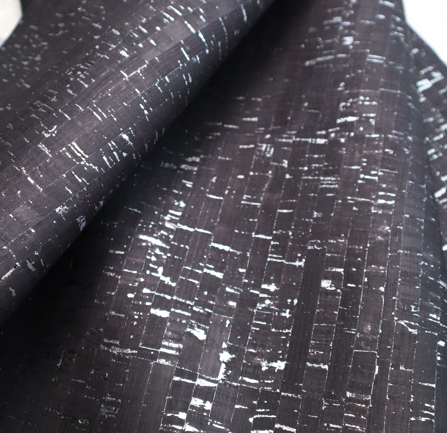 REMNANT/OFFCUT - Cork Fabric 12" x 26"- Obsidian Silver