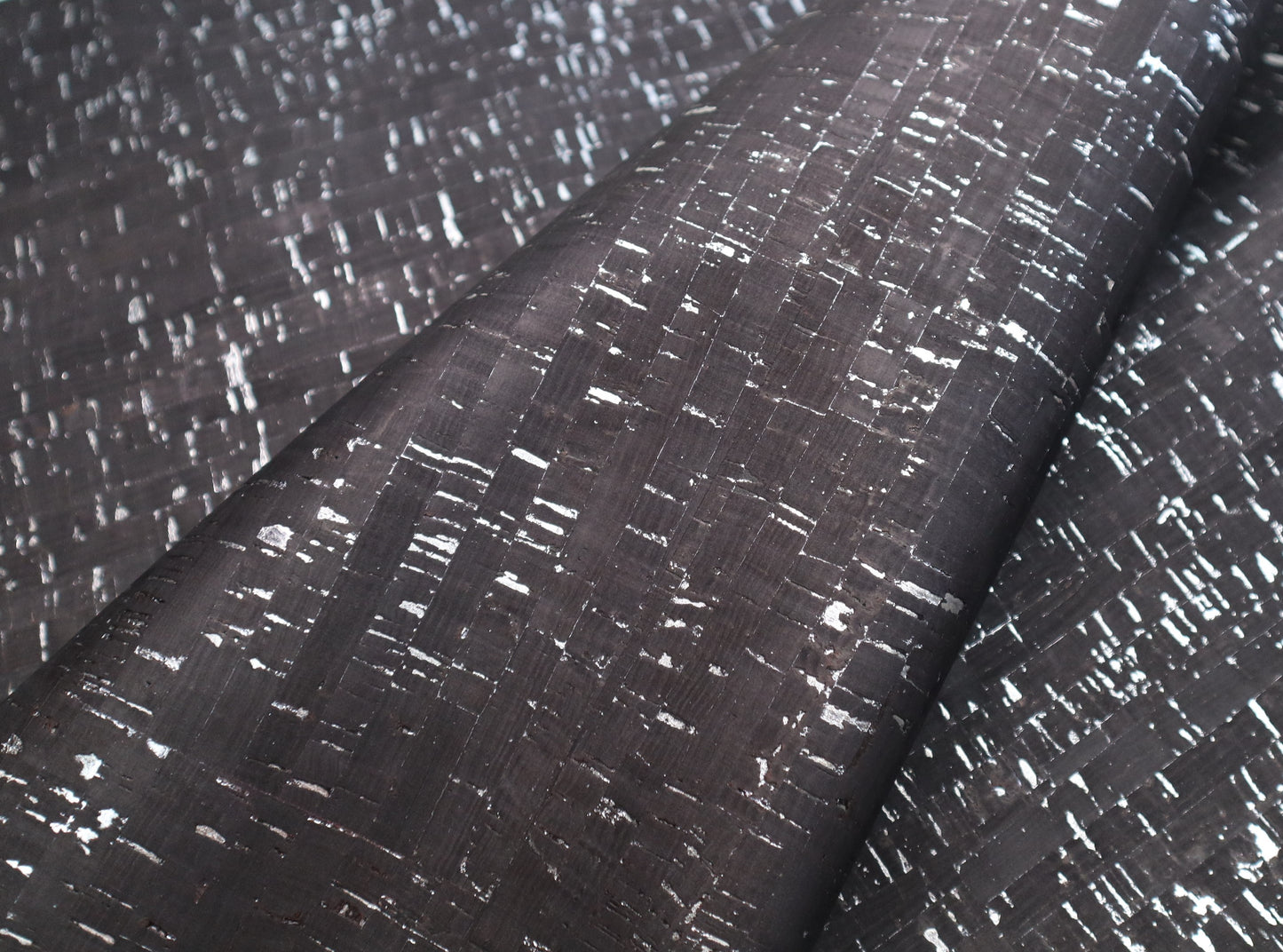 Cork Fabric Sheet -  Black with Silver Metallic