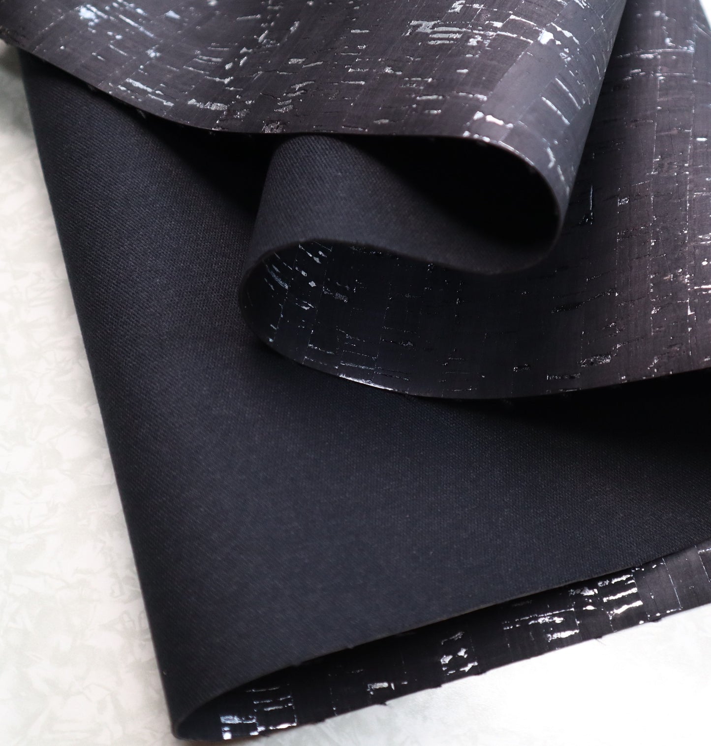 Cork Fabric Sheet -  Black with Silver Metallic